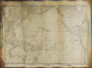 S238 戦前 昭和13年 歴史郷土資料【太平洋 海図・竹島記載有 水路部発行／支那 朝鮮 鬱陵島 臺灣 樺太 旧日本海軍省・水深 灯台／銅版刷】