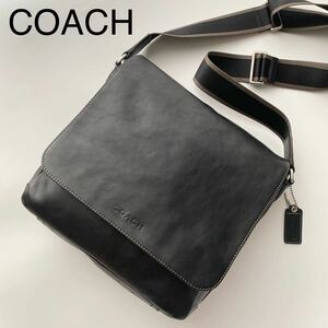 極美品●COACH コーチ ショルダーバッグ メッセンジャー レザー 本革 斜めがけ 肩掛け ビジネス ヘリテージ F70555 メンズ ブラック 黒 