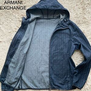 極美品/L相当●アルマーニ エクスチェンジ デニム パーカー Gジャン ジャケット ARMANI EXCHANGE ダブルジップ インディゴ AXロゴ総柄 春の画像1