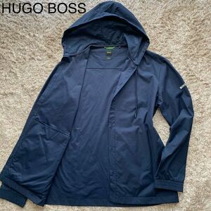 未使用級/XLサイズ/HUGO BOSS ヒューゴボス ブルゾン ナイロンジャケット 腕ロゴ ジャケット メンズ ネイビー パーカー メンズ 軽量 春物