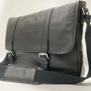  ultimate beautiful goods *A4 storage possible * COLE HAAN Cole Haan messenger bag shoulder bag all leather original leather black high capacity men's diagonal ..