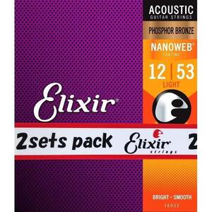 【お買い得 ２個セット】Elixir エリクサー アコースティックギター弦 16052 PHOSPHOR BRONZE NANOWEB LIGHT 12-53 正規品