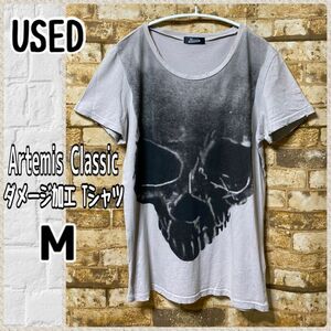 used 《Artemis Classic 》ダメージ加工 Tシャツ M ドクロ グレー系 メンズ アルテミスクラシック 