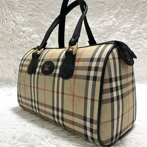 バーバリー Burberrys BURBERRY ボストンバッグ レザー ハンドバッグ ノバチェック ブラウン ミニボストン シャドーホース 1円