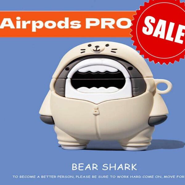 AirPods pro カバー 可愛いShark ストラップ付き 3D 漫画