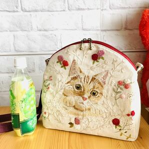 2WAY♪リュック&ショルダーバッグ リアルねこ刺繍 ハンドメイド ボタニカル コットンリネン 手作り ちくみんちの画像8