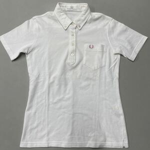 FRED PERRY Fred Perry lady's polo-shirt with short sleeves made in Japan MADE IN JAPAN L size hit Union white white 