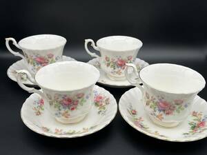 (5166)ROYAL ALBERT/ロイヤルアルバート　モスローズ　カップ＆ソーサー　4客　現状品