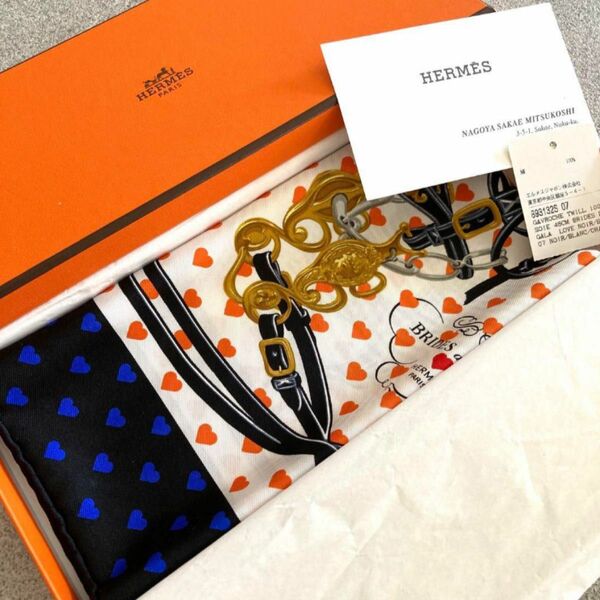 美品 HERMES エルメス カレ45 ブリッド・ドゥ・ガラ・ラヴ ハート柄 箱付