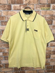 FIRST DOWN ファーストダウン メンズ ラバーロゴ付き 半袖ポロシャツ 大きいサイズ LL 黄色 綿ポリエステル