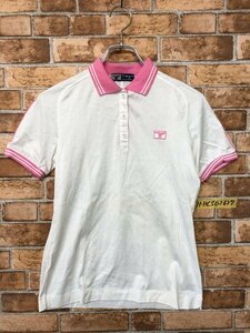 Tracy Austin lady's rib line go in polo-shirt with short sleeves 11 white pink cotton 