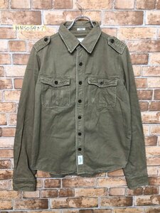 Abercrombie&Fitch アバクロンビーアンドフィッチ メンズ キズ加工 ミリタリーシャツ ジャケット M カーキ コットン