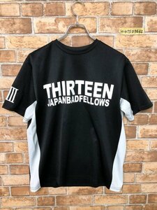 THIRTEEN JAPAN サーティーン ジャパン メンズ ロゴプリント 切替 ドライ 半袖Tシャツ 44 黒白 ポリエステル他