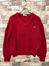 CHEMISE LACOSTE ラコステ メンズ レディース モジワニ ワッペン Vネック ニットセーター 3 赤 ウール_画像1