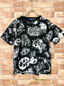 東京 DISNEY RESORT ディズニーリゾート レディース 総柄 プリント 半袖Tシャツ M 黒白 綿