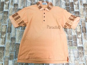 PARADISO パラディーゾ メンズ ゴルフ 日本製 ロゴプリント 鹿の子 半袖ポロシャツ L オレンジ コットン