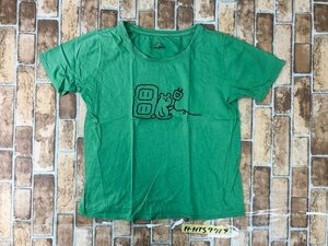 rough lady's illustration print short sleeves T-shirt L green cotton 