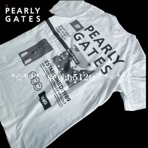 本物 新品 50451116 PEARLY GATESパーリーゲイツ/6(サイズLL)超人気 コラージュ柄半袖Tシャツ 日本製 凄くカッコイイ！
