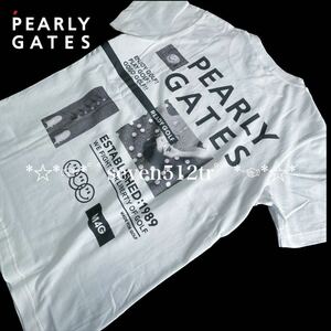 本物 新品 50491115 PEARLY GATESパーリーゲイツ/5(サイズL)超人気 コラージュ柄半袖Tシャツ 日本製 凄くカッコイイ！