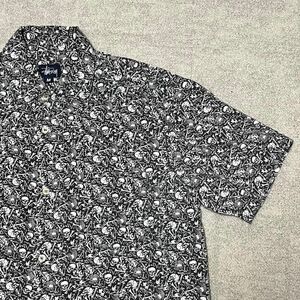 【激レア】90's OLD STUSSY スカル ボーン シャツ Lサイズ相当 総柄 半袖シャツ コットン