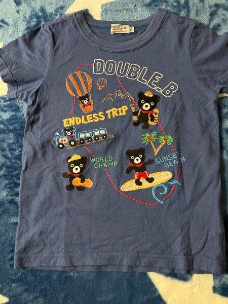 ミキハウス ダブルビー 旅行柄 半袖Tシャツ 豪華刺繍 100サイズ 美品 DOUBLE キッズ Tシャツ