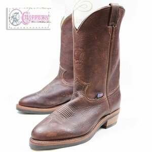 USA製　11D表記　29cm相当　Chippewa　チペワ　ウエスタンブーツ　ペスコブーツ　スチールトゥ　安全靴　革靴　茶　ブラウン　24.4.1/P526