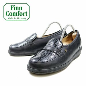 5-1/2表記　24.5㎝相当　Finn Comfort　フィンコンフォート　ペニーローファー　ブラック　スリッポン　クロコダイル型/24.4.12/P665