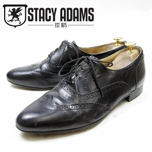 11M表記 29cm相当 STACY ADAMS ステイシーアダムス ウィングチップ 内羽根 穴飾り レザー ブラック　ドレスシューズ　革靴　24.1.16/U9925