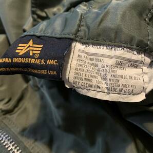 90s USA製 ALPHA INDUSTRIES アルファ フライトジャケット MA-1 民間 IDEAL ZIP Lサイズ セージグリーンミリタリー 古着 の画像6