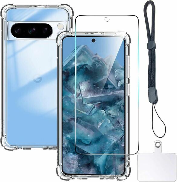 c-984対応 Google Pixel 8 pro 5G TPU 保護ケース カバー背面 + Pixel 8 Pro 日本旭硝子製 フィルム 硬度9H 高透過率 飛散防 強化ガラス