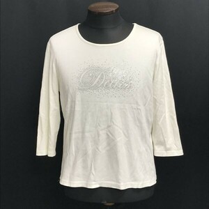 日本製★ダックス/DAKS★ラインストーン装飾♪七分袖Tシャツ【44/レディースXL/白/white】カットソー/Tops/Shirts◆BH655