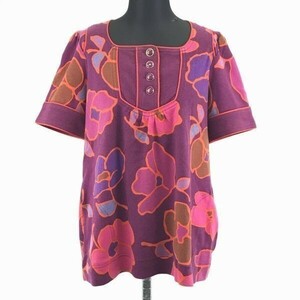  Mark by Mark Jacobs * short sleeves retro floral print tunic cut and sewn [L/ purple series ] scoop do neck / half button *BA625L