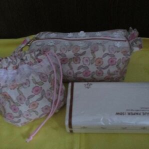 ハンドメイド  ボックス型ポーチ＆巾着2点セット  春～ピンク花柄  の画像7