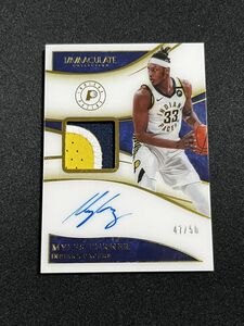 Myles Turner マイルズ・ターナー 50枚限定 2019-20 Panini NBA Immaculate Patch Auto 直筆サイン ペイサーズ