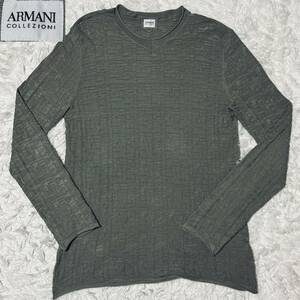 極上シルク◎L~XL◆ジョルジオアルマーニ社 アルマーニコレッツォーニ ARMANI COLLEZIONI 総柄 長袖 ニット セーター ロンT凸凹 ジャガード