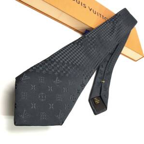 ★美品／人気★LOUIS VUITTON ルイヴィトン クラヴァット・ミックスモノグラム 9CM グレー ネクタイ レギュラータイ ダミエ LVロゴ M73591の画像1