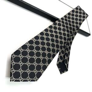 * unused class |. road *GUCCI Gucci GG pattern silk ja card necktie 8CM black Jaguar do weave bee Be 456524 4B002 1079