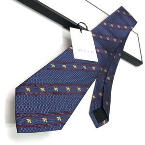 * unused | tag attaching *GUCCI Gucci Be ( bee ) web attaching silk Thai 7CM blue & red necktie bee stripe 451528 4B002 4574