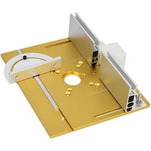 トリマーテーブルキット フリッププレート プッシュブロック 角度器付き 目盛りあり 木工用 大工用 DIY道具 ゴールド 161Ｇ