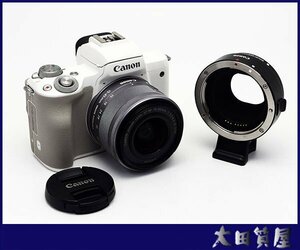  pawnshop exhibition *Canon EOS Kiss M2 body + lens EF-M 15-45mm F3.5-6.3 IS STM mount adaptor EF-EOS M attaching used *1 jpy ~