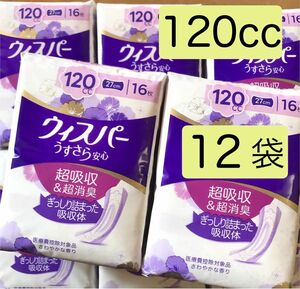 ウィスパー うすさら安心 女性用 吸水ケア 120cc 16枚入　12袋