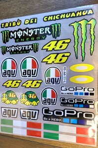 強反射防水 耐久性素材モンスターエナジーバイクステッカーヘルメットシールAGV ロッシ AR46 MOTOGP デカール Goproカッティングシール