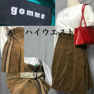 【gomme 大きいサイズ】ハイウエスト　コクーンスカート 変形 マキヒロシゲ ドット水玉 ウエストサイドベルト調節可 変形