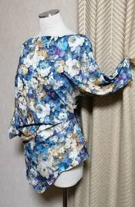 TP143 Реконструкция ручной работы -Blue Flower Print Dolman Tops Company Dance