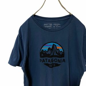5 パタゴニア　M アメリカ古着　USA製　ビックプリント　オーガニックコットン　半袖　Tシャツ　ブルー　SLIM FIT patagonia　メンズ