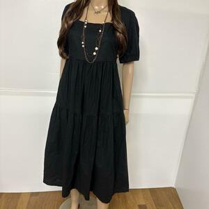 a8361☆UNIQLOユニクロ☆春夏☆ティアード フレア ロングワンピース♪ブラックM canmil