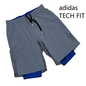 adidas TECHFIT アディダス インナー付き ハーフパンツ/M ウエスト紐あり ポケットZIP