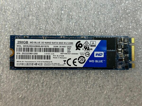 M.2 SSD250GB SATA WD BLUE 3D NAND WDS250G2B0B 1548時間 動作確認済み 中古良品