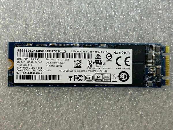 M.2 SSD256GB SanDisk SSD SATA X400 SD8TN8U-256G-1001 使用4696時間 確認済