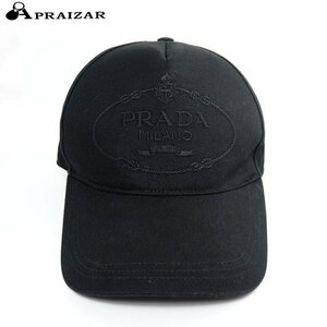 PRADA プラダ 100％ コットン ベースボールキャップ 野球帽 帽子 キャップ ブラック M カナパ ロゴ [63785]